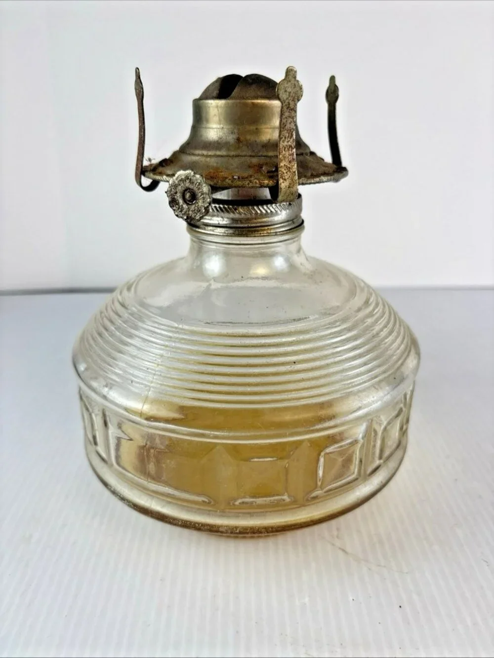 Vintage Lamplight Farms Glass Oil Lamp | Block Ribbed | 70s Farmhouse Decor